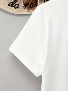Casual Heart Graphic T-Shirt For Women, Short Sleeve Round Neck, Daily Wear Suitable For Autumn Matching - 白色 - 查看 6
