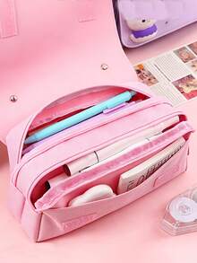 1pc Large Capacity Cartoon Pencil Case, Cute Pencil Box, Girly Pencil Case, Three-Layer Canvas, Fresh And Cute Pencil Case, First Day Of School - Multicolor - View 5