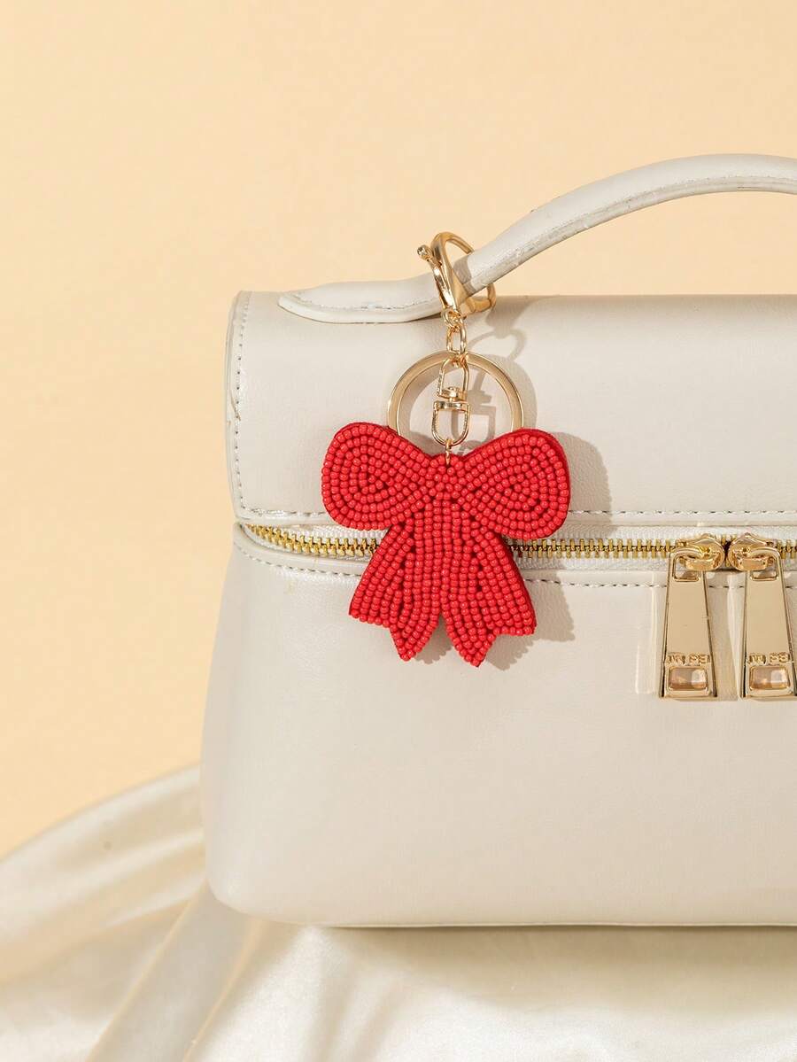 1pc Handmade Seed Bead Sewn Bowknot Shape Women's Fashion Cute Bag Backpack Decoration Charm - Red - View 1