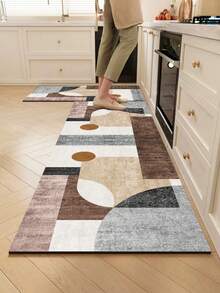 1pc Morandi Geometric Color Block Diatom Mud Mat, 3.5mm Cuttable, Sponge Layer For Water Absorption And Cushioning, Rubber Non-Slip Bottom, Wear-Resistant And Dirt-Resistant, Minimalist Style Suitable For Kitchen, Bathroom, Entryway And Multiple Scenarios - View 11