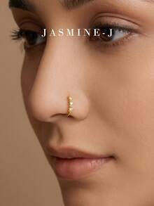 1pc S925 Sterling Silver Zirconia Clover Nose Ring, 3pcs Diamond Eight-Pointed Star Nose Rings, Pure Silver 14K Gold Plated, 16g Nose Jewelry, Unisex Nose And Ear Piercing Accessories, Classic Clover Jewelry, Minimalist Unique, Suitable For Daily Wear/Party Wear - Multicolor - View 12