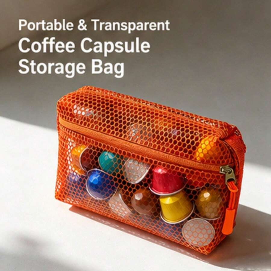 Capsule Coffee Storage Box, Portable Travel Mesh Zipper Storage Bag - Orange - View 1