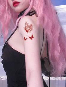 3PCS Red Diamond Stickers + Butterfly Spider Pattern Halloween Makeup Costume Party Gift Waterproof Face Tattoo Stickers - Multicolor - View 2