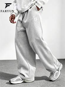 Men's Loose Straight Leg Drawstring Waist Letter Print Streetwear Hip Hop Style Casual Sweatpants Daily Commute Pants Spring Summer Wearable Sports Long Pants - Light Grey - View 1