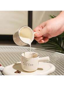 1/2pcs 90ML Espresso Cup With Handle, V-Shaped Ceramic Espresso Cup, Coffee Measuring Cup And Milk Pitcher, Suitable For Espresso Making And Milk Frothing, Ideal Choice For Espresso Lovers - Multicolor - View 2