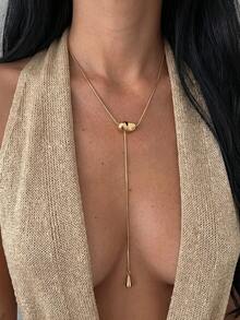 1pc Minimalist Asymmetric Pebble Water Drop Lasso Necklace, Gold Snake Chain Y-Shaped Adjustable Pendant Jewelry, Women's Daily Gift - Gold - View 7