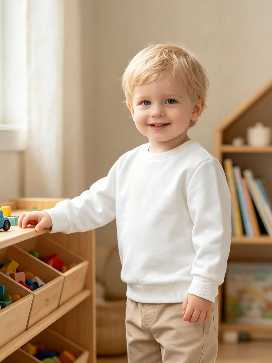 Sudadera de manga larga para niño, de unicolor y de uso versátil, moda de otoño/invierno de - Blanco - Ver 1