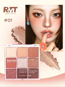 Romantic Beauty RMT 9-Color Eyeshadow Palette, Shimmering Pink Eyeshadow Palette, Long-Lasting Makeup, Daily Use, Gift For Mother, Gift For Girlfriend, Gift For Sister - #01 - View 8