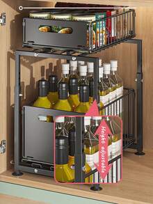Under Sink Organizer, Pull Out Cabinet Storage Rack,Adjustable Under Sink Rack,Sliding Drawer Caddy,Kitchen Bathroom Storage Basket, Under Cabinet Organizer,Cleaning Supplies Storage Rack,Two Tier Under Sink Storage - Multicolor - View 4