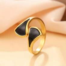 Anillo abierto geométrico minimalista de acero inoxidable con diseño de gota de aceite, perfecto para que las mujeres lo usen a diario o como regalo - anillo - Ver 9
