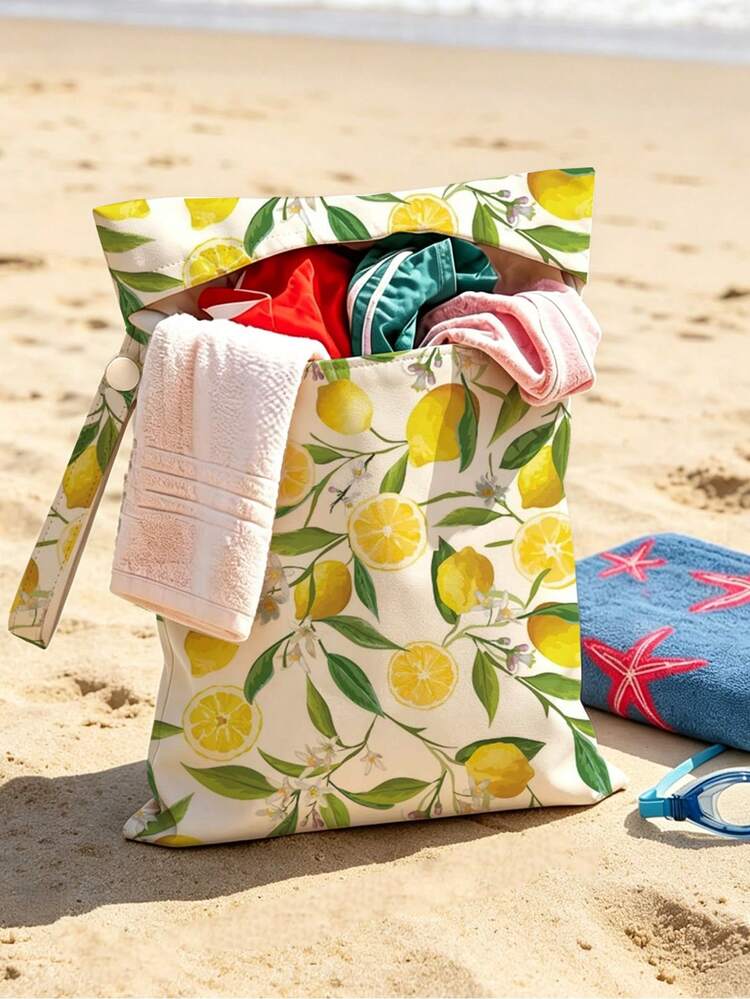 New Summer Beach Orange Pattern Dry/Wet Separation Bag | Toiletry Bag | Makeup Bag | Reusable Wet Storage Bag | Luggage Organizer Bag | Women's Handbag | Outdoor Leisure Storage Bag | Durable Zipper Design | Suitable For Storing Swimwear, Travel Supplies, Beach And Pool Gear, Dirty Clothes And Yoga Workout Clothes | Dorm And College Student Essential | Home Life Essential | Perfect Gift For Friends And Family | Travel Essential - Multicolor - View 1