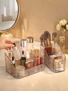 1pc/Set Transparent PET Acrylic Cosmetic Storage Box, Multi-Compartment Desktop Cosmetic Organizer, Dustproof & Waterproof Cosmetic Storage Box, Suitable For Lipstick, Brushes, Skincare, Perfume, Transparent Vanity Organizer, Home Use Gift,Bedroom Room Decor,Back To School - Multicolor - View 5