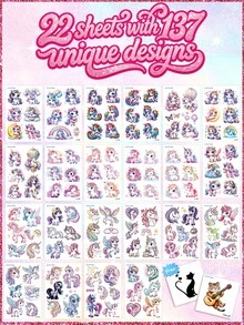 STARTTOOS 22 Sheets 137pcs Unicorn Temporary Tattoo Stickers, Cute Cartoon Waterproof Glitter Rainbow Unicorn Balloon Star Design Pattern Birthday Party Christmas Gift Event Holiday Party Set - Multicolor - View 9