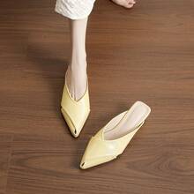 New Cross Design Gentle Style Pointed Toe Closed Toe Half-Slip Women's Shoes Soft Comfortable Low Heel Outdoor Wear Casual Commute Versatile Minimalist Mule Sandals - Yellow - View 6