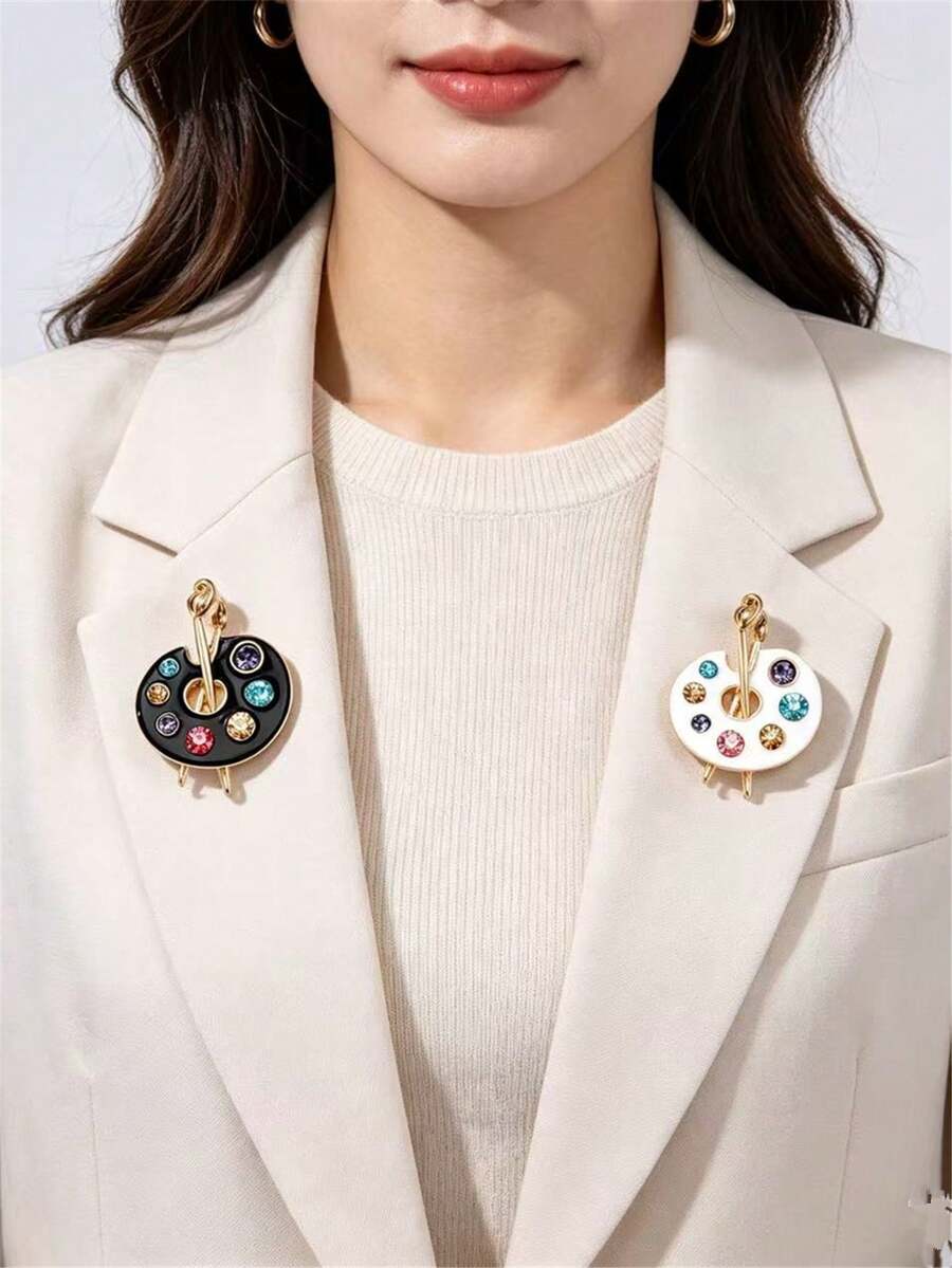 1 pieza Nuevo broche creativo de esmalte con goteo de aceite y strass completo para hombres y mujeres para uso diario - Multicolor - Ver 1