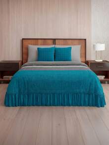 Home Elephant Double Quilt With Decorative Cushions - Blue - View 3