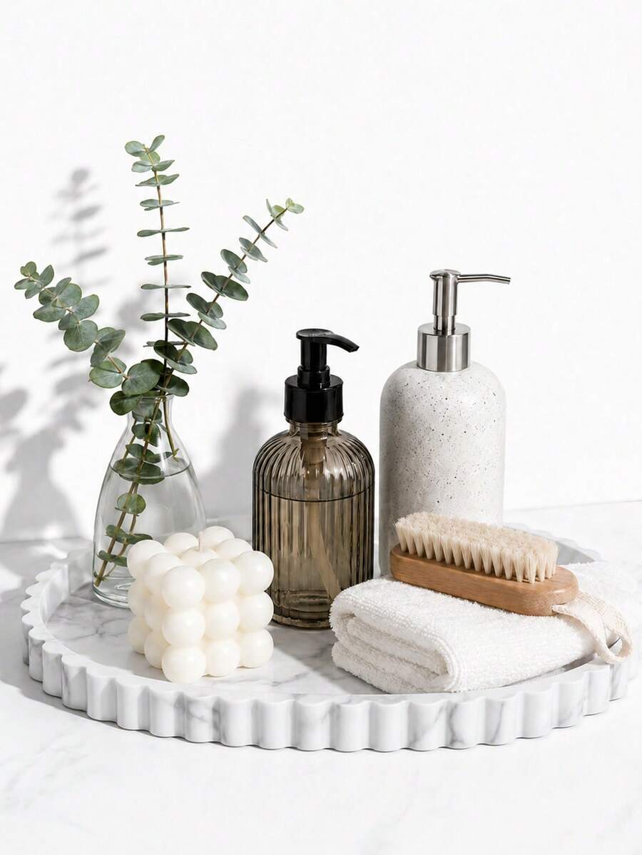 Silicone Bathroom Tray Round Vanity Tray Decorative Soap Holder Kitchen Countertop Organizer Coffee Table Decor For Candle, Perfume, Plant, Scratch-Resistant,For Bathroom Counter, Vanity, Kitchen Countertop, Display