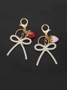 Yogodlns Fashionable Women's DIY Pink Strawberry Bag Charm Exquisite Keychain Student Backpack Pendant Mother's Day Bag Accessory Wrist Strap Phone Lanyard - Multicolor - View 4