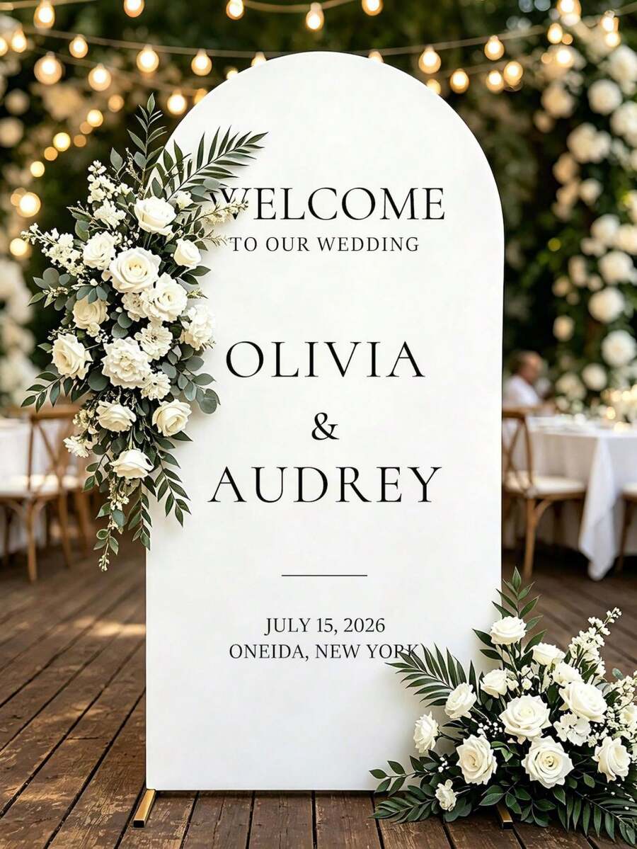 Customized Wedding Arch Fabric Decor Cover, Personalized Photo/Name/Date/Text, Polyester Double-Sided Stretch Background Fabric, Party Decoration, Wedding Welcome Sign, Bridal Shower Gift, No Power Required, Suitable For Wedding, Birthday, Party - Multicolor - View 1