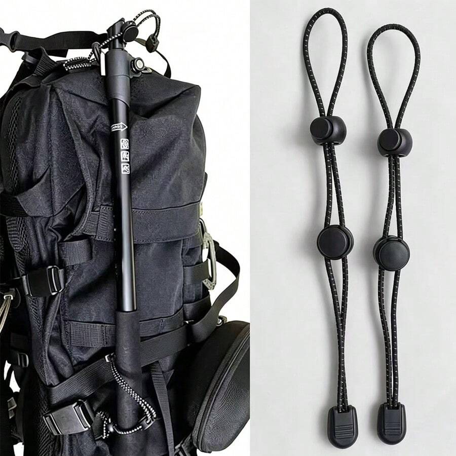 2pcs/Backpack Hiking Trekking Pole Rope, Adjustable Elastic Rope, Lanyard Fixing Clip, Suitable For Outdoor Hiking, Walking, Night Travel, Trekking Pole Carrying Rope, Elastic Rope - Multicolor - View 1