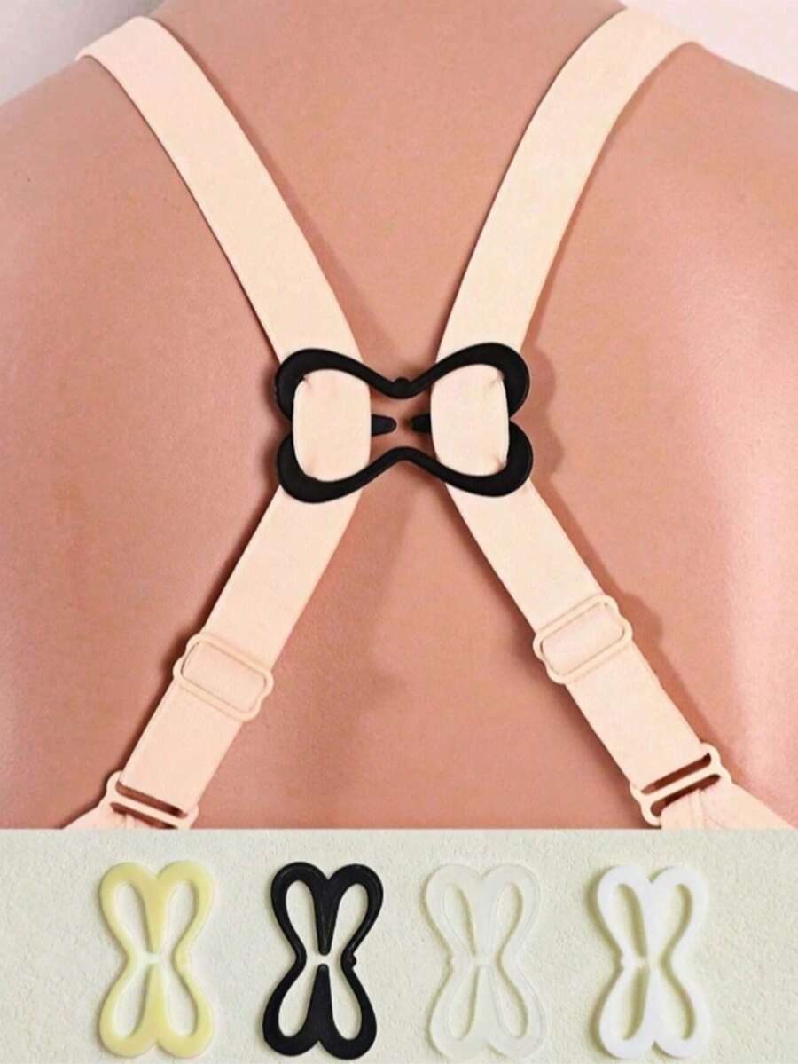 4/8/16/20 Pcs 4-Color Dragonfly-Shaped Bra Anti-Slip Buckle Bra Strap Cross Back Strap Buckle Invisible Chest Anti-Exposure Lift Bra Underwear - Multicolor - View 1