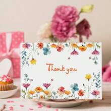 12pcs, Bohemian Wildflower Birthday Party Wedding Thank You Folded Cards, Can Be Written As Greeting Cards With Envelopes, Includes 6 Envelopes + 6 Folded Cards - Sets - View 3