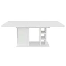 Mesa de comedor extensible de 140/180 x 80 cm, apta para 6-8 personas, con espacio de almacenamiento, tablero reforzado, mesa de comedor extensible de estilo escandinavo, color roble. - Blanco - Ver 9