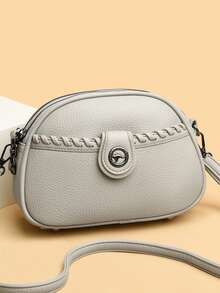 Modische Damen-Umhängetasche aus Leder, lässige multifunktionale Handy-Schultertasche für Outdoor und Pendeln, kleine Tasche - Hellgrau - Übersicht 2