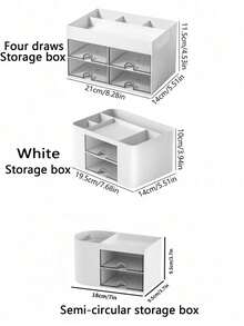 1pc Drawer Stationery & Sundries Storage Box, Student Dorm Desk Ins Style Pen Holder, Tape Organizer, Cosmetic Storage Box, Office Supplies Storage Box, Suitable For Back To School Gift, Random Color - White - View 7