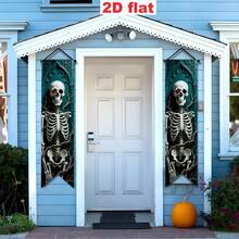 2pcs Halloween Porch Banner, Blood Hand Zombie Skeleton Witch Gothic Hanging Flag, Front Door Decor, Indoor Outdoor Yard Garage Farmhouse Horror Party Decor, Spooky Creepy Scary Gothic Holiday Supplies, Halloween Themed Decorative Hanging Banner - Halloween Couplets - View 13