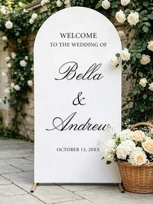 Customized Wedding Arch Fabric Decoration Cover, Personalized Photo/Name/Date/Text, Polyester Double-Sided Elastic Backdrop, Party Decoration, Wedding Welcome Sign, Bridal Shower Gift, No Power Needed, Suitable For Wedding, Birthday, Party - Multicolor - View 2