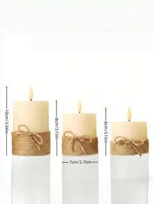 Vintage Rope Style 3pcs/Set LED Flameless Electronic Pillar Candles, Remote Control, Timer, Battery Operated, Suitable For Wedding, Halloween, Garden Decor, Party, Home Decor, Table Decor, Christmas Decoration For Holiday Party - White - View 5