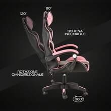 Baroni Home Gaming-Stuhl, Ergonomischer Bürostuhl mit Verstellbarer Rückenlehne, Kopfstütze und Lendenwirbelstütze - Pink - Übersicht 4