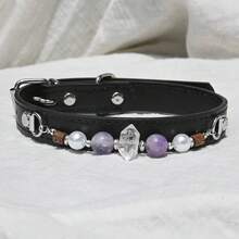 1pc Natural Crystal Pet Collar, Adjustable Leather Collar For Cats And Dogs, Durable Daily Wear Accessory - Multicolor - View 11