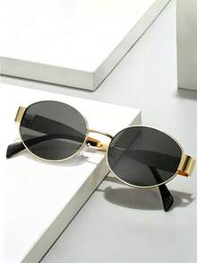 Classic Retro Oval Metal Frame Stylish Glasses, Suitable For Casual, Elegant, Sexy, Retro Street Style, Party And Other Occasions - black gray - View 2
