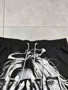 Men's Plus Size Fashion American Casual Drawstring Pocket Shorts, Summer Daily Versatile Beach Shorts - Black - View 3