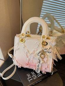 Dedoo Women's Satchel Handbag With Butterfly Pattern Lace And Leather Patchwork, Elegant Evening Clutch, Suitable For Parties, Weddings, Spring/Summer Style (Pendant Not Included) - Multicolor - View 3