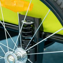 HOMCOM Remolque de Bicicleta para Niños +18 Meses Cochecito para Transporte de 2 Plazas con Cinturón de Protección Espacio de Almacenamiento y Sistema de Amortiguador 140x88x90 cm Verde - Verde - Ver 9