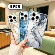 3pcs Large Window Lens Gilded Ink Marble Pattern Transparent Full Coverage Shockproof Phone Case Set, Luxury Minimalist Unisex Protective Shell 3 Pieces Set, Compatible With IPhone17/17Pro/17ProMax/16/11/16Plus/16ProMax/16e/15ProMax/13/14/12/14ProMax/12ProMax/13ProMax/12Pro/13Pro/14Pro - Colorful Feather Yarn - View 27