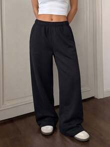 1pc Casual Relaxed Fit Comfortable Versatile American Style Pants For Teen GirlYoung Girl - Black - View 1