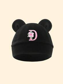 1pc Baby A-Z Letter Newborn Hospital Hat, Cartoon Bear Ear Newborn Hat, Soft Boy & Girl Hat, Solid Color Knitted Hat, Baby Photography Hat, 0-3 Months - Black - View 7