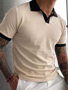 ZYNTH BALENO Men's Summer Fashion Patchwork Slim Fit Regular Shoulder Airplane Collar Short Sleeve T-Shirt, Essential For Summer Sports - Apricot - View 7