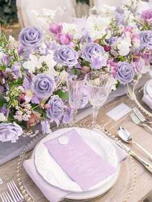 30/25/10/1朵仿真玫瑰花帶莖，適合DIY婚禮花束、桌花裝飾、派對、嬰兒洗禮、居家裝飾，OPP袋包裝（不含盒子） - 紫色 - 查看 4