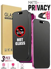 MIGAE 3pcs Matte Ceramic Privacy Anti-Glare Anti-Fingerprint Anti-Shatter Bubble-Free Residue-Free Full Coverage High Definition Front View Ceramic Screen Protector, Compatible With IPhone 18 Pro/18 Pro Max/17 Pro Max/17 Pro/17 Air/17E/17/16 Pro Max/16 Pro/16 Plus/16/16E/15/14/13/12/11, Essential Daily Privacy Protection Phone Accessory - Black - View 20