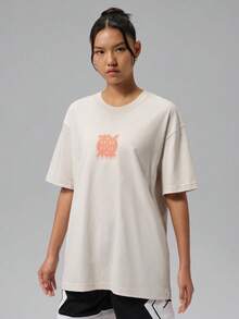 Jordan Kaos Rajut Lengan Pendek Tanpa Kerah Wanita AS W J SPT DF SS GFX TEE DD TIQ7306-104 - Krem - View 1