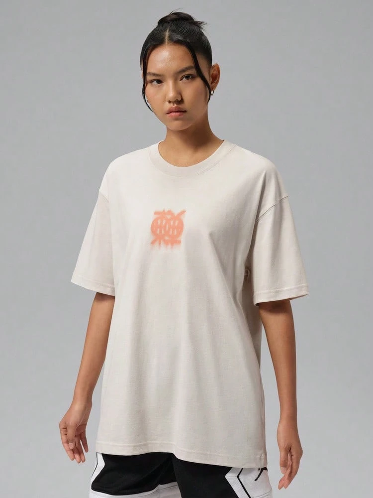 Jordan Kaos Rajut Lengan Pendek Tanpa Kerah Wanita AS W J SPT DF SS GFX TEE DD TIQ7306-104 - Krem - View 1