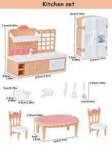 兒童角色扮演迷你家具裝飾娃娃屋玩具場景，迷你客廳、臥室（2款隨機顏色）、廚房、浴室綜合配件組，適合節日禮物、聖誕禮物 - 彩色 - 查看 8