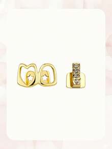 1-2Pcs Gold Grillz Teeth Cover, Fake Braces, Oral Accessory For Men&Women, Rapper Look, Festival, Concert&Party Wear Shiny&Bling Budget-Friendly - Multicolor - View 14