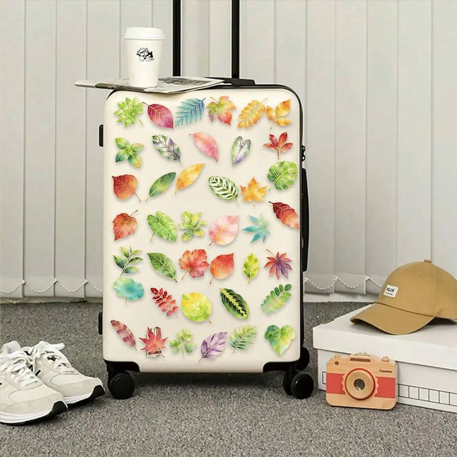 50Pcs Aesthetic Gold Stamping Artistic Leaves Stickers, Waterproof PET Cute Cartoon Art Stickers, Decorative Stickers For Planner Notebook Phone Case Skateboard Guitar Luggage Coffee Machine Gift Box Home Shelf Decor - A - View 1