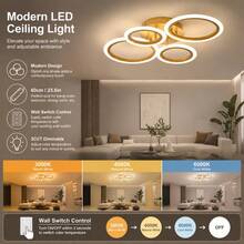 現代 LED 天花板燈 4 環半嵌入式吸頂燈 60cm/23.6in 可調色（暖白/自然白/冷白）簡易安裝 適用於客廳、臥室、廚房、走廊、玄關及其他室內照明 - 四環吸頂燈 - 查看 6